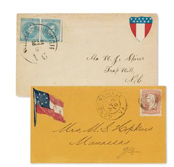 (MILITARY--CIVIL WAR--PATRIOTIC COVERS--CONFEDERATE.) Pair of rare postal labels.